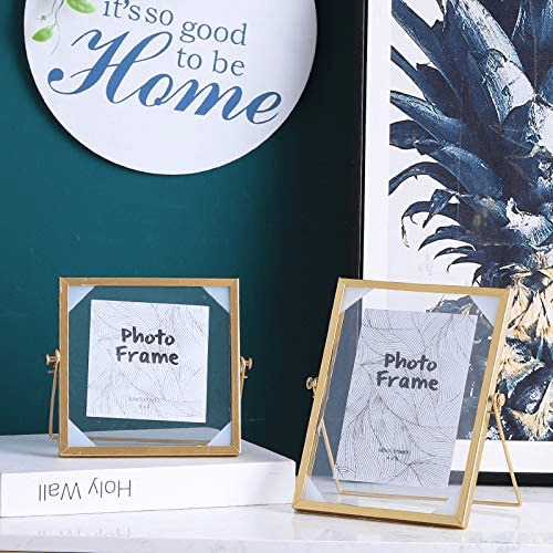 Golden Retro Glass Metal Photo Frame Artwork Picture Frame for Pothos, Plant Specimen Tabletop Display