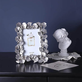 Silver Color Square Resin Ginkgo Leaf Picture Frame Vintage Home Decor, Birthday Gift for Parents Friends Women Wedding