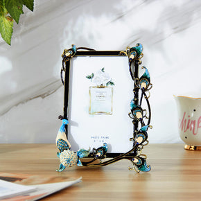 The Peacock Pattern Metal Photo Frames for Table Top Display Home Decor, Retro Photo Frame