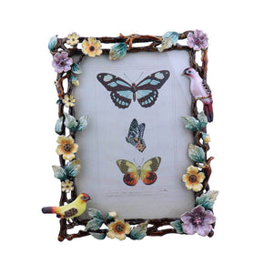 Colorful Flower Rattan and Birds Pattern Retro Picture Frame for Table Top Display Home Decor, Friends Gift