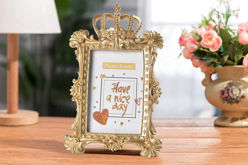 Luxurious Golden Crown Resin Photo Frame Home Decor Desktop Picture Frame