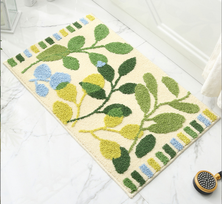 Extra Soft Flocking Bath Mats Absorbent Non-Slip Bathroom Rugs Leaves 05