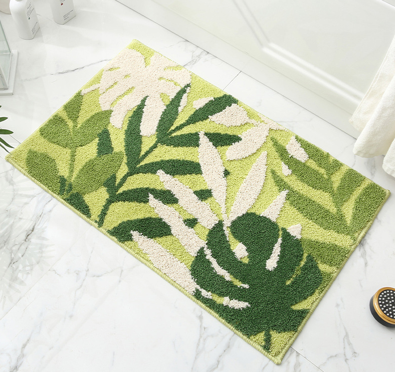 Extra Soft Flocking Bath Mats Absorbent Non-Slip Bathroom Rugs Leaves 06