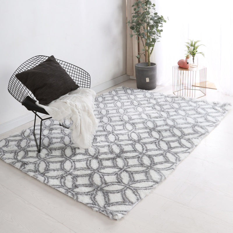 Grey Soft Comfortable Geometric Plush Shaggy Rugs Bedroom Living Room Bedside Rug Floor Mat 03