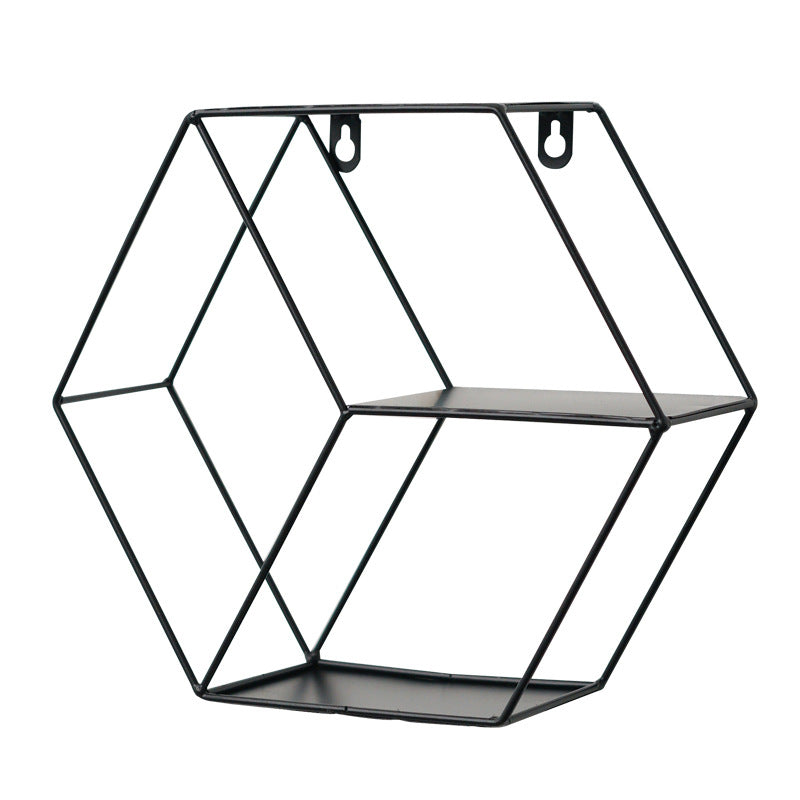 Black Simplicity Iron Hexagonal Wall Storage Decoration Creative Home Living Room Wall Shelf