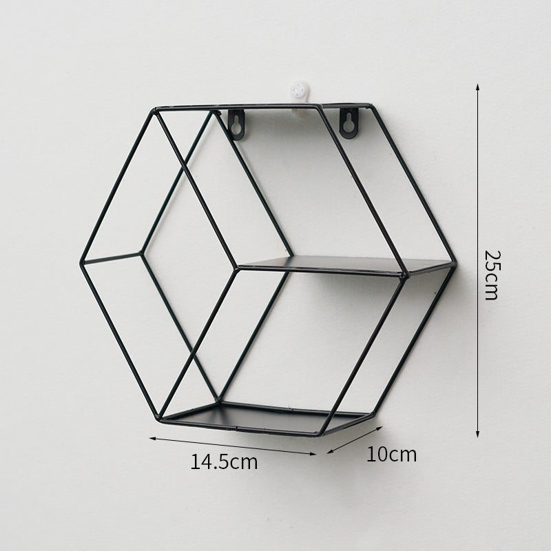 Black Simplicity Iron Hexagonal Wall Storage Decoration Creative Home Living Room Wall Shelf