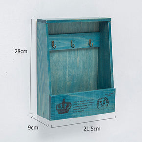 Green Vintage Wall Decor Creative Home Storage Wooden Box Doorway Entryway Hanging Key Hook