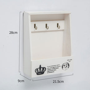 White Vintage Wall Decor Creative Home Storage Wooden Box Doorway Entryway Hanging Key Hook