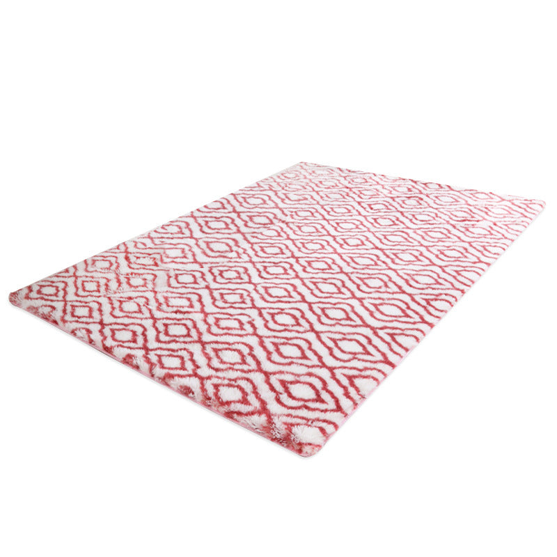 Red Soft Comfortable Geometric Plush Shaggy Rugs Bedroom Living Room Bedside Rug Floor Mat 09