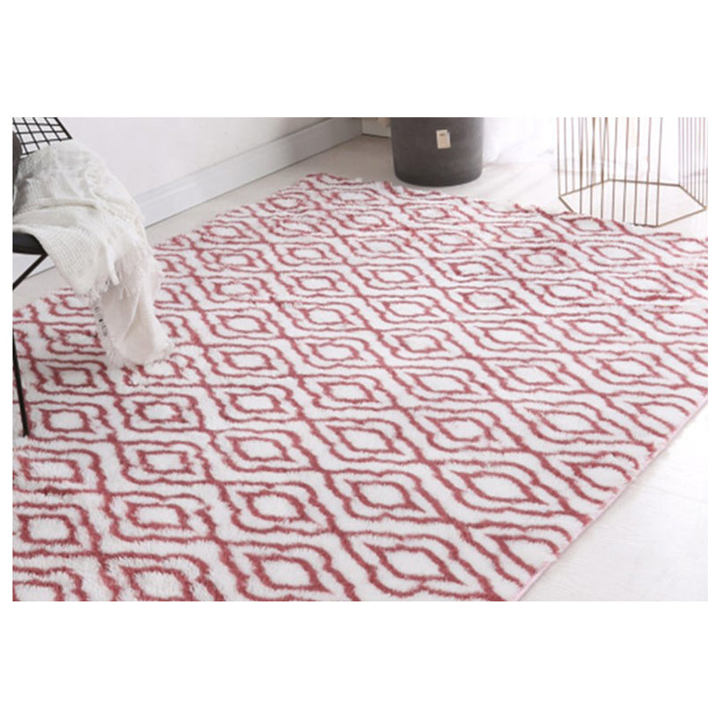 Red Soft Comfortable Geometric Plush Shaggy Rugs Bedroom Living Room Bedside Rug Floor Mat 09