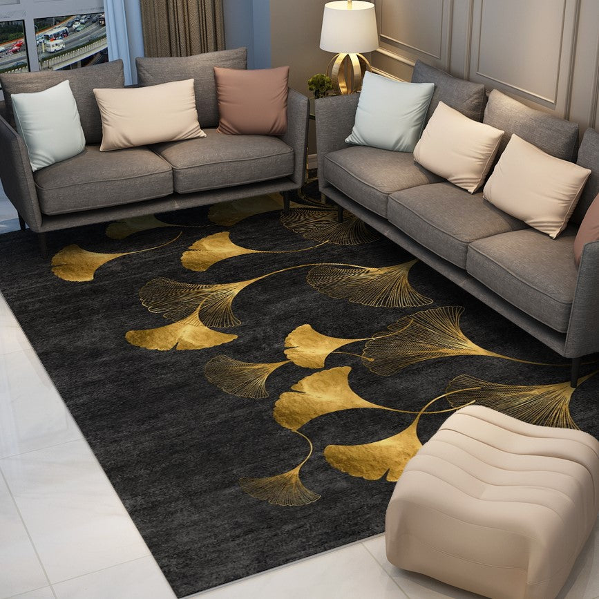 Black Golden Ginkgo Leaves Modern Contemporary Rugs for Living Room Dining Room Bedroom