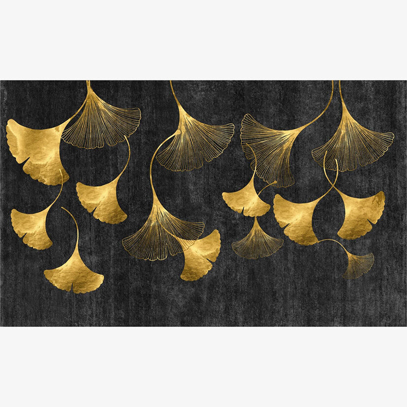 Black Golden Ginkgo Leaves Modern Contemporary Rugs for Living Room Dining Room Bedroom