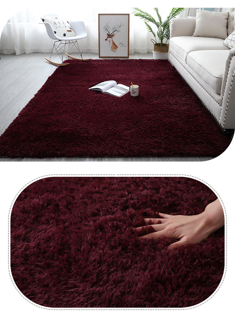 50*120CM 100*160CM 140*200CM Wine Red Colour Modern Plain Shaggy Rugs