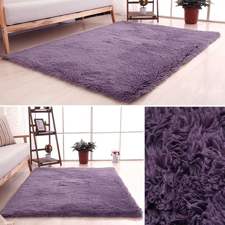 Greyish-Purple Colour Modern Plain Carpet Bedroom Living Room Sofa Rugs Soft Plush Shaggy Rugs