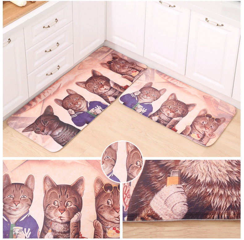 Cute Cats Pets Patterned Entryway Doormat Runners Rugs Kitchen Bathroom Anti-skip Mats
