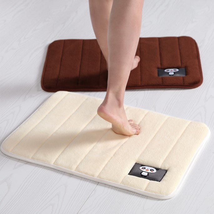 Quality Brown Soft Shaggy Panda Patterned Plain Floor Rugs Entryway Bathroom Doormats Anti-slip Mat