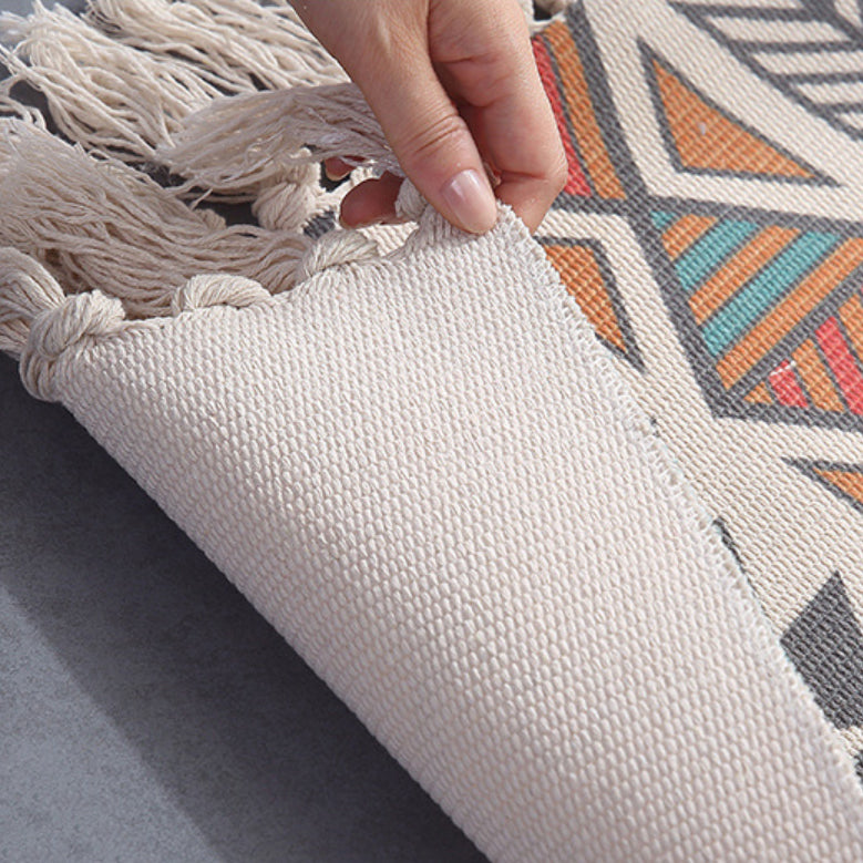 Colourful Geometric Cotton Area Rug with Tassel Hand Woven Floor Carpet Rug for Living Room Bedroom 04