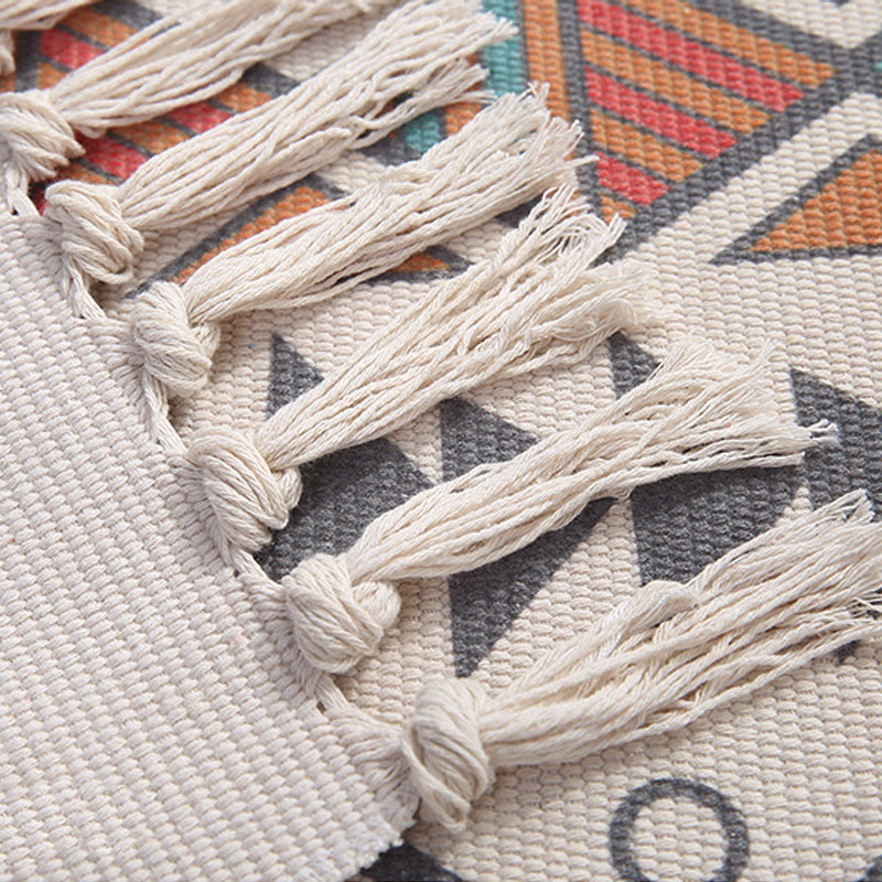 Colourful Geometric Cotton Area Rug with Tassel Hand Woven Floor Carpet Rug for Living Room Bedroom 04