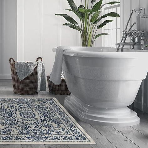 Blue Traditional Floral Rugs Runners for Living Room Bedroom Hall Office Machine Washable