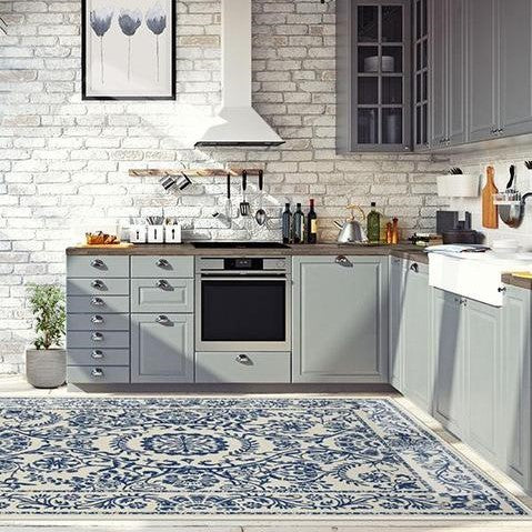 Blue Traditional Floral Rugs Runners for Living Room Bedroom Hall Office Machine Washable