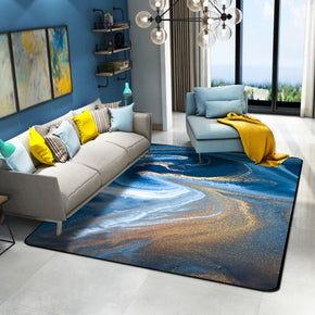 Blue Sea White Beach Gilt Short Pile Living Room Mat Carpets 02