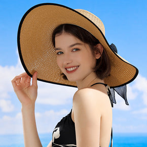 Women Foldable Floppy Wide Brim Straw Sun Hat Summer Beach Hat UV UPF 50+