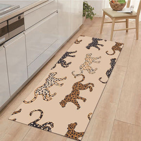 Leopard Animal Modern Patterned Flannel Simplicity Entryway Doormat Rugs Kitchen Bathroom Anti-slip Mats 01