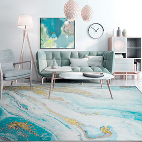 Blue Sea White Beach Gilt Short Pile Living Room Mat Carpets 04