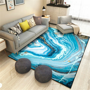 Blue Sea White Beach Gilt Short Pile Living Room Mat Carpets 03