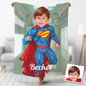 Custom Photo Blankets Personalized Photo Fleece Blanket Painting Style Blanket-Superman03