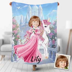 Custom Photo Blankets Personalized Photo Fleece Blanket Painting Style Blanket-Princess06