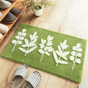 Green And White Leaves Patterned Entryway Doormat Rugs Kitchen Bathroom Anti-slip Mats