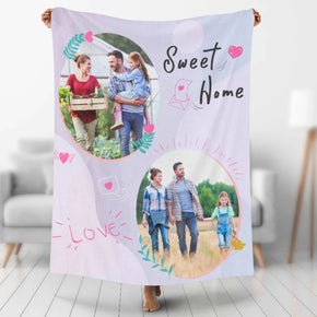 Custom Photo Blankets Personalized Photo Fleece Blanket Painting Style Blanket-For Family 05