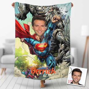 Custom Photo Blankets Personalized Photo Fleece Blanket Painting Style Blanket-Superman05