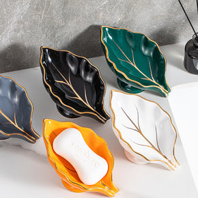 Creative Multicolor Ceramics Leaf Self Draining Soap Dish Soap Holder