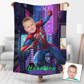 Custom Photo Blankets Personalized Photo Fleece Blanket Painting Style Blanket-Spideman11