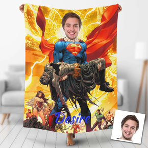 Custom Photo Blankets Personalized Photo Fleece Blanket Painting Style Blanket-Superman06