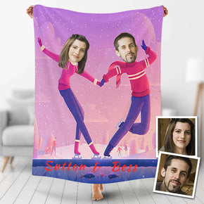 Custom Photo Blankets Personalized Photo Fleece Blanket Painting Style Blanket-For Couple 07