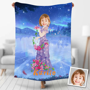 Custom Photo Blankets Personalized Photo Fleece Blanket Painting Style Blanket-Princess19