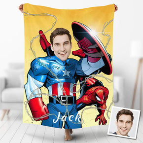 Custom Photo Blankets Personalized Photo Fleece Blanket Painting Style Blanket-American Captain03