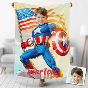 Custom Photo Blankets Personalized Photo Fleece Blanket Painting Style Blanket-American Captain02