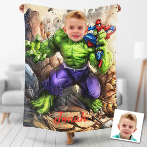 Custom Photo Blankets Personalized Photo Fleece Blanket Painting Style Blanket-The Incredible Hulk02