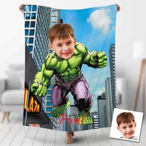 Custom Photo Blankets Personalized Photo Fleece Blanket Painting Style Blanket-The Incredible Hulk06