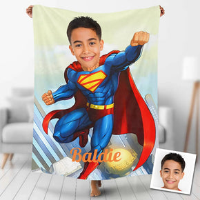 Custom Photo Blankets Personalized Photo Fleece Blanket Painting Style Blanket-Superman01