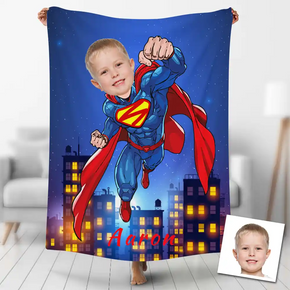 Custom Photo Blankets Personalized Photo Fleece Blanket Painting Style Blanket-Superman02