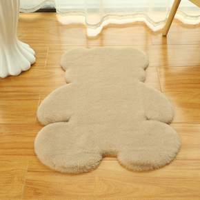 Cute Bear Shaped Irregular Shaped Super Soft Faux Rabbit Fur Area Rugs Shaggy Plush Bedside Rugs For The Bedroom Living Room Hall