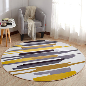 160*160cm Yellow Grey Striped Pattern Modern Round Rug for Living Room Bedroom Kitchen Hall