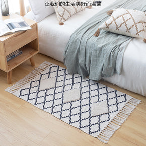 Retro Moroccan Geometric Pattern Cotton and Linen Area Rug with Tassel Handwoven Floor Carpet Rug for Living Room Bedroom 09