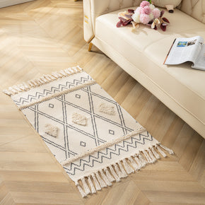 Retro Moroccan Geometric Pattern Cotton and Linen Area Rug with Tassel Handwoven Floor Carpet Rug for Living Room Bedroom 11