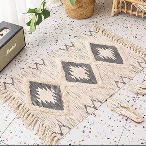 Retro Moroccan Geometric Pattern Cotton and Linen Area Rug with Tassel Handwoven Floor Carpet Rug for Living Room Bedroom 15